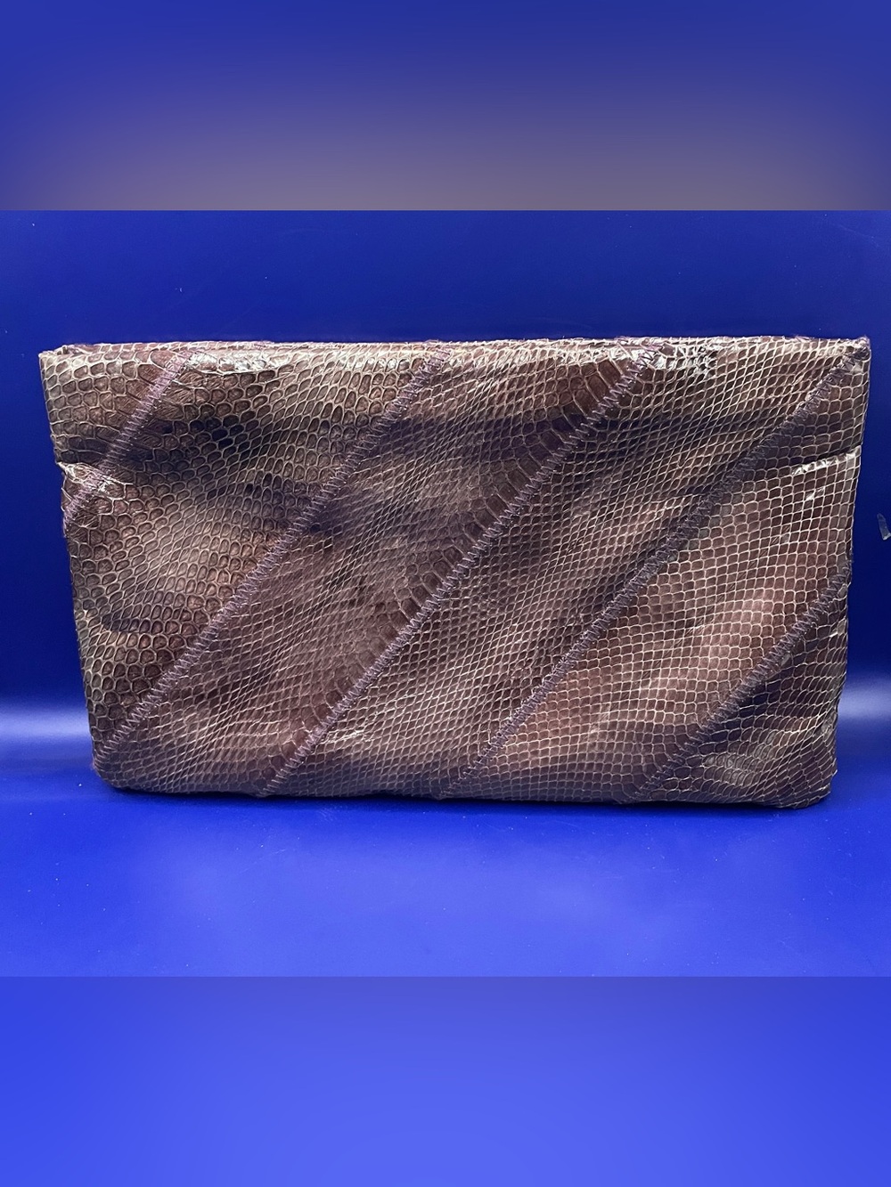 Vtg 80s Ronay Purple Brown Genuine Snakeskin Convertible Clutch Shoulder Bag
